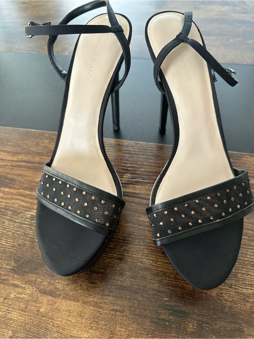 Strappy Black Studded High Heel Sandals - Women